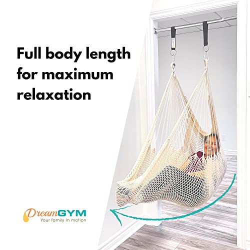 DreamGYM Doorway Hammock Swing - Hammock Chair with Doorway Stand - Sensory Swing for Adults and Children - Soft Ivory