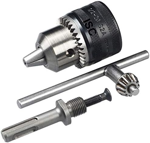 ISC Heavy Duty 13mm Drill Chuck with SDS Adaptor Key Set, Compatible with 1/2" 20 UNF, for Drilling Machines, Made of Steel, Quick Change and Conversion Capability