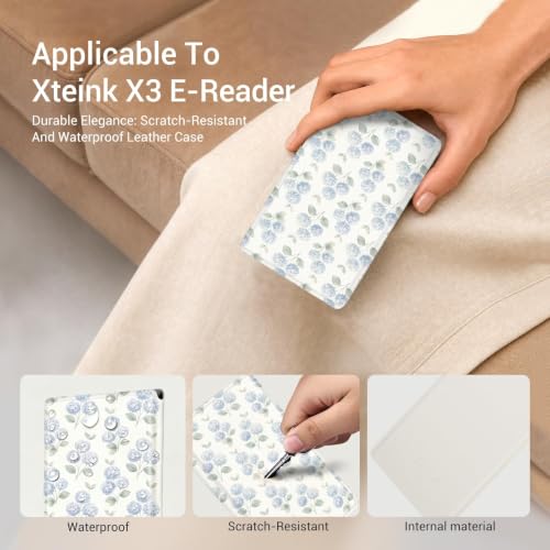 Image of CoBak Magnetic Case for XTEINK X3 eBook Reader, 3.7 inch Ultra-Lightweight PU Leather Cover(Hydrangea)