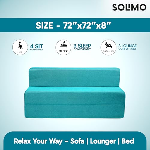 Image of Amazon Brand - Solimo 4 Seater 6 * 6 Jute Fabric Washable Cover Sofa Cum Bed 4 Seater Double Foam Fold Out Sofa Cum Bed (Finish Color - Sky Blue Delivery Condition - Pre-Assembled)