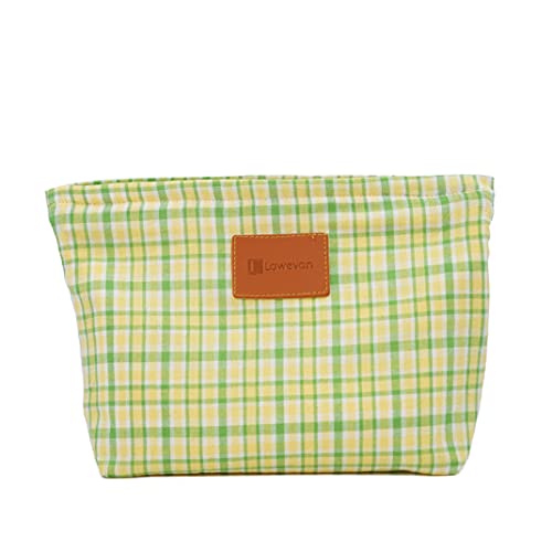 Lawevan Kosmetiktasche mit Reißverschluss, für Reisen, Karomuster, Geschenk für Brautjungfern, Grün , F Cover