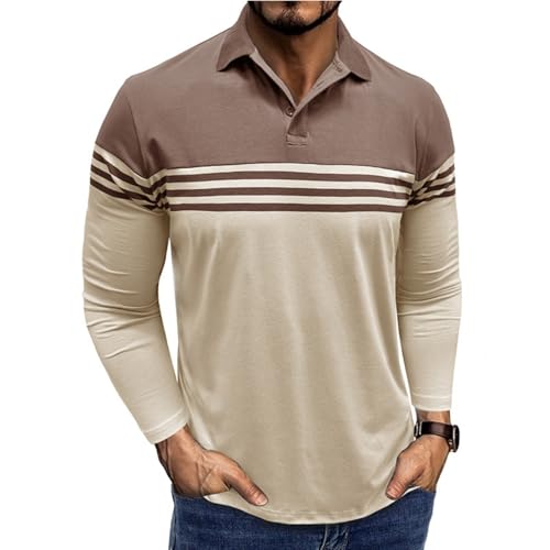 Polo Shirt Men, Long Sleeve Fall Winter Golf T Shirts Performance Casual Work Collar Shirt Polos Old Money Mens Tops Casual Stylish Clothes Polos para Hombre (3XL, Khaki)