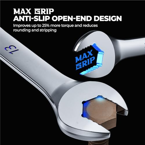 Image of toolant Max Grip 30pcs Professional Metric & SAE Combination Wrench Set with Long Pattern Offset Heads Anti-Slip Teeth & Color-Coded Markings for Machinist, Auto, maintenance, DIYer