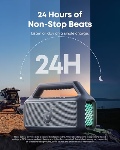 Image of Soundcore Boom 2 Outdoor Speaker, 80W, Subwoofer, BassUp 2.0, 24H Playtime, IPX7 Waterproof, Floatable, RGB Lights, USB-C, Custom EQ, Bluetooth 5.3, Portable for Outdoors, Camping, Beach (Renewed)
