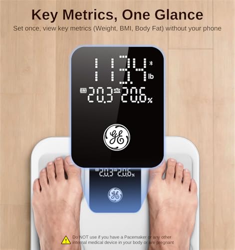 GE Smart Scale for Body Weight: Body Fat, BMI, Digital Bathroom Scale - 14 Body Composition Analyzer Health Monitor, Highly Accurate Bluetooth Weighing Scale with App 400 lb, 11 Inch - Image 3