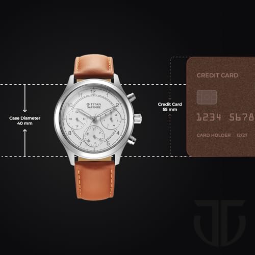 Image of Titan Sapphire Quartz Multifunction White Dial Brown Leather Strap Watch for Men - NT1874SL05