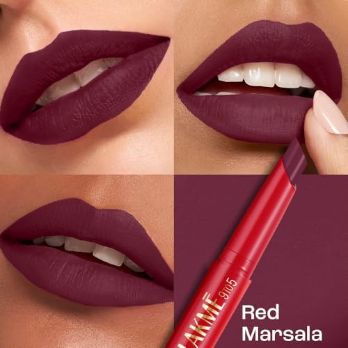 Image of Lakme 9 to 5 Forever Matte Lip Crayon, Red Marsala, 1.1g, for Smooth and Supple Lips, with Vitamin C, Matte Finish, 8 Hr Hydration, Long Lasting all day comfort, Retractable Crayon