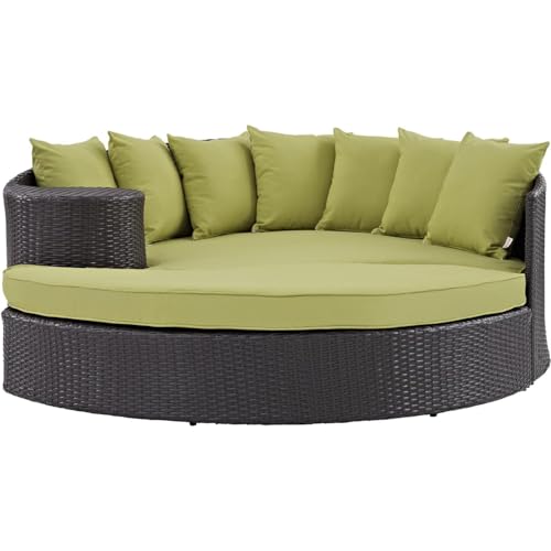 Image of BRISHI Outdoor Patio Daybed /Sunbed /Swimming Pool Side /Sun Lounger /Garden /Terrace /Balcony /Wicker and Rattan Daybed (Dark Brown /Green)