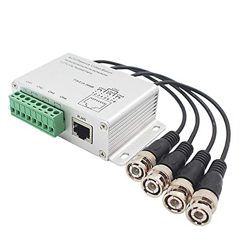 OdiySurveil(TM) 4-CH 720P/1080P HD Passive Video Balun CCTV Camera Transceiver,BNC to Cat5e RJ45 UTP Cable Converter(Aluminium Alloy Shell)
