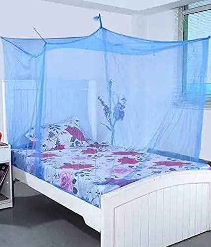 maa enterprise Cotton Mosquito Net for Double Bed/King Size/machardani Protection (4 x 6.5 feet, Blue)