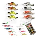WOLFSKIN Fishing Lures Kit, 16PCS Soft Plastic Shrimps Fishing Baits Set, Simulation Shrimp with Hooks for Bass, Trout, Carp, Freshwater Saltwate (16p Shrimps kit)