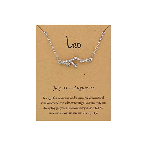 Rhinestone Zodiac Pendant Necklace for Women Silver Crystal 12 Constellation Necklaces Horoscope Sign Star Leo Necklace Friendship Jewelry