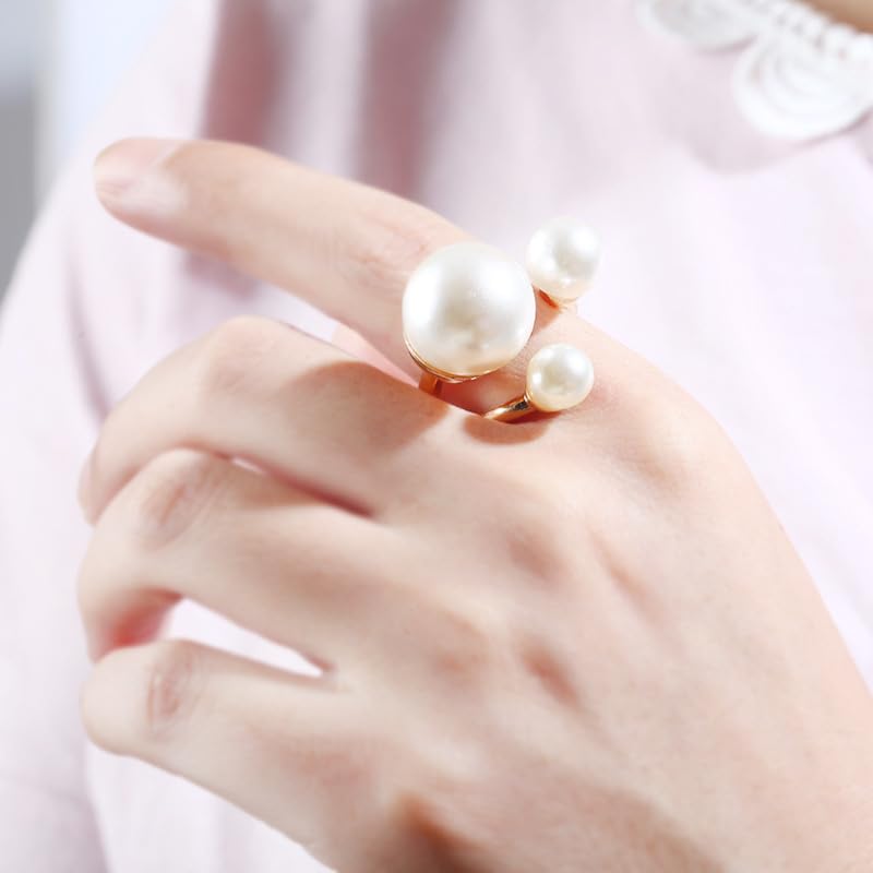 CSIYANJRY99 Pearl Promise Ring - Faux Baroque Statement Open Adjustable Trendy Stacking Irregular Finger Ring3