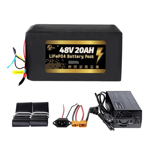 HAYAEnergy 48V 52V 20AH 25Ah LiFePO4 Lithium B-attery Pack with 30A BMS for 0-800W Motor(48V 20AH,0-800W)
