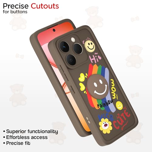 Image of Pikkme Back Cover for Realme 15T 5G / Realme Narzo 90 5G | Soft Silicone| Cute Rainbow Smile & 3D Cartoon Flower Design | Shockproof Raised Camera Protection Bumper Case (Brown)