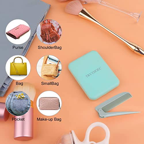 Compact Makeup Mirror Ultra-Thin Purse Mirror With Mini Tail Comb Pocket Mirror 2-Sided 2X Maginification Led Lighted Mirror Portable Travel Mirror Hd Vanity Mirror Home Office Women Girl Lady Gift #TOP4