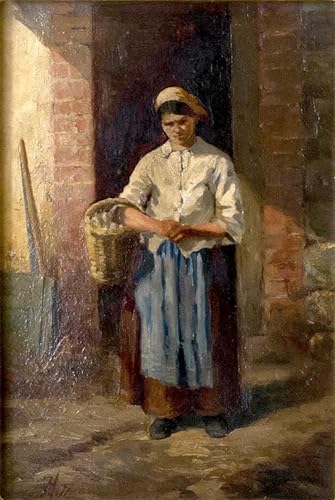 Cuadro pintura al óleo clásico de Meissonier, lámina de Mujer en un portal 60x90cm