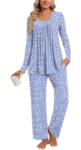 TAOHUADAO Womens Pajamas Set Plus Size Long Sleeve Tops and Pants Pjs Set Ladies Fall Winter 2 Piece Loungewear with Pockets
