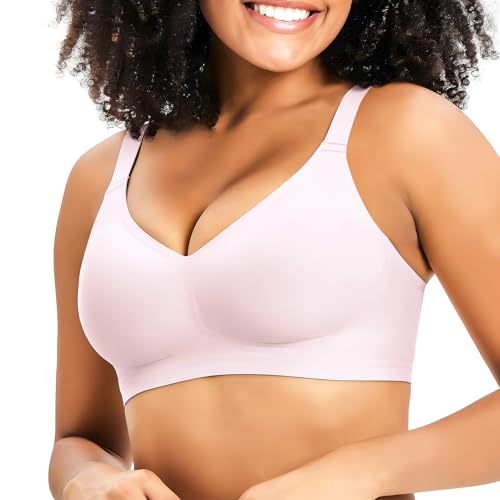 Image of Greoay Bras for Women Wireless Push Up Seamless Wire-Free Bras Full Support T-Shirt Bra V Neck Comfortable Adjustable Bra