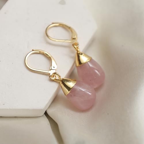 Gempires Natural Electro Plated Dew Drop Leverback Earring, 14k Yellow Gold Plated Handmade Jewelry, Boho Earrings For Women2