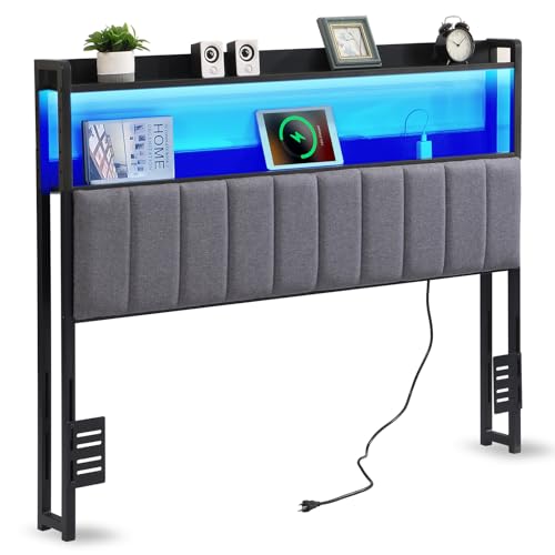 Image of Upholstered Queen Headboard with Storage and USB (Queen (U.S. Standard))