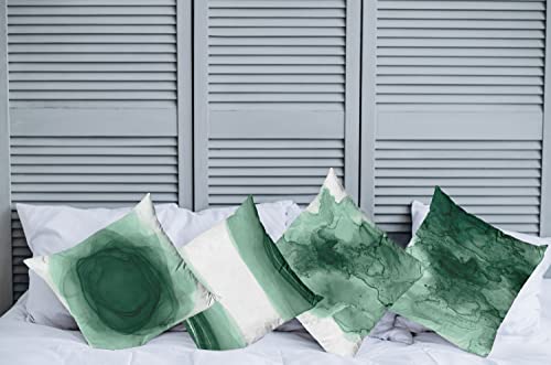 Ambesonne Marble Print Throw Pillow Cushion Case Pack Of 4, Watercolor Effect Brushstrokes Stains And Hues Modern Pattern, Modern Accent Double-Sided Digital Printing, 16", Forest Green And White #TOP2