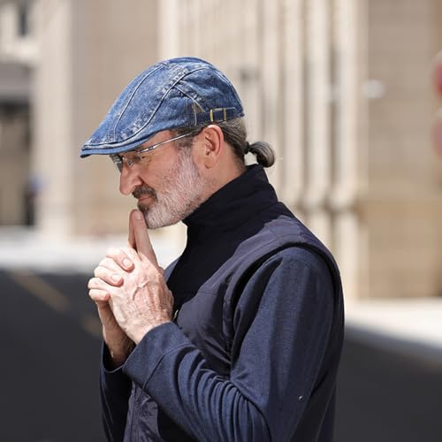 Image of Quanhaigou Unisex Denim Newsboy Hats Flat Ivy Gatsby Cabbie Driving Berets Hat Cotton Dad Cap for Men Women