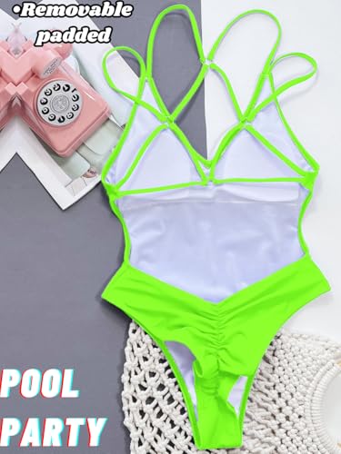 Image of ShawGobow Sexy Swimsuit for Women,Backless Scrunch Butt High Cut Monokini,One Piece Cheeky Bathing Suit Beach Pool Party