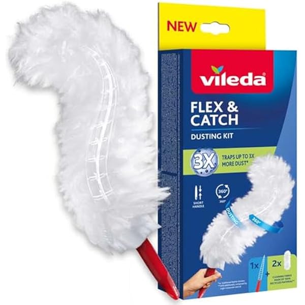 VILEDA FLEX CATCH środek do usuwania kurzu z 2 zamiennikami 360 usuwanie kurzu krótki uchwyt stały kołdra z miękkiej mikrofibry do 3 razy więcej kurzu