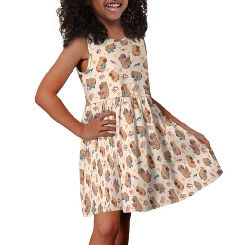 Girls Summer Dresses Sleeveless Pocket Casual Waist A-Line Midi Tank Dress4