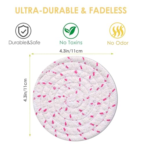 Getränkeuntersetzer, 8 Stück, mit Halter, 4-farbig, gewebte, saugfähige Untersetzer-Set, minimalistische 10,9 cm große Tassenmatte für Heimdekoration, Esstisch, Wohnzimmer, Tischschutz für Kaffee