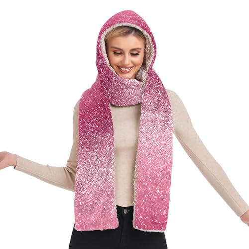 Bonnet d'hiver chaud à capuche rose à paillettes avec longue écharpe intégrée