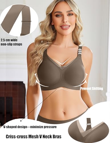 Image of Avidlove Womens Seamless Bras V Mesh Comfort Bralette Everyday T-Shirt Bra | wireless comfort with jelly lift; soft breathable; seamless back smooth; widded straps and side wings; full coverage