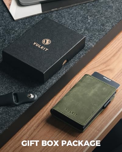 Image of VULKIT Minimalist Card Holder Wallet Premium Pull-Up Leather Pop Up Cards RFID Protection Holds Up to 10 Cards, Magnetic Closure