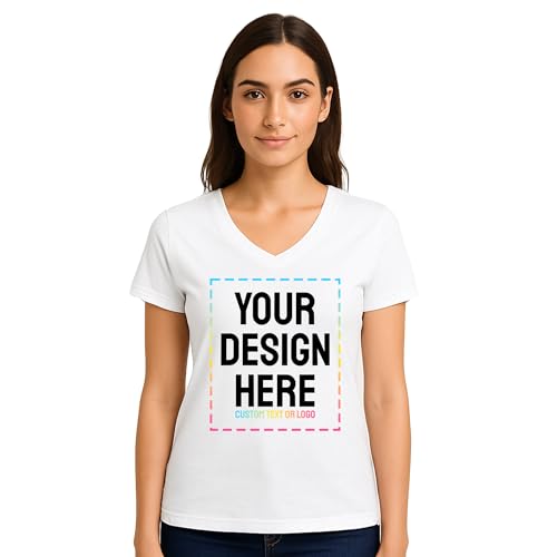 Personalized Women's V-Neck T-Shirt – Custom Image & Text, Design Your Own Front & Back Print, Customizable Tee Gift