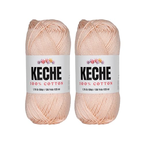 Image of Cotton Yarn - 100% Cotton Yarn for Crocheting and Knitting, Mercerized Cotton Amigurumi Yarn Fine-Sport 2 1.76 oz (50g) / 136 Yrds (125 m) 2 Skeins - Skin Color