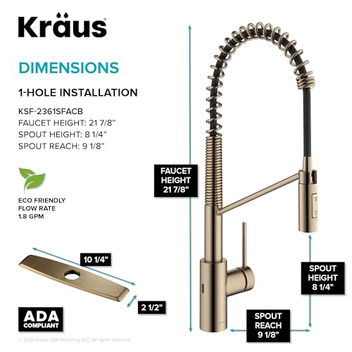 Image of KRAUS Oletto Touchless Sensor Commercial Pull-Down Single Handle Kitchen Faucet with QuickDock Top Mount Assembly in Spot Free Antique Champagne Bronze, KSF-2631SFACB
