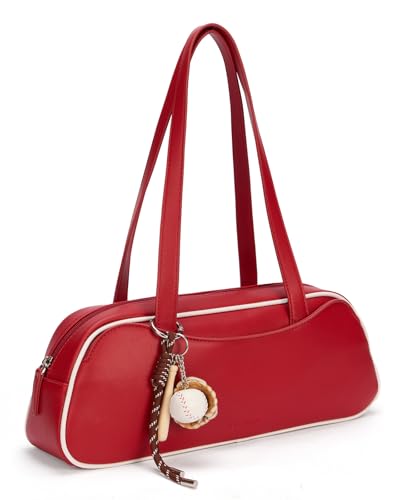 BOSTANTEN Handbags for Women Trendy Vegan Leather Underarm Purse Daily Shoulder Bag with Baseball Charm