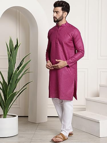 Image of SOJANYA (Since 1958 Men's Cotton Blend Checked Kurta and Churidar Pyjama Set