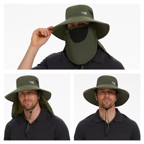 Bassdash Upf 50+ Breathable Sun Hat With Removable Face Cover And Neck Flap Wide Brim Bucket Hat For Fishing Hiking Men Women Army Green thumb #4