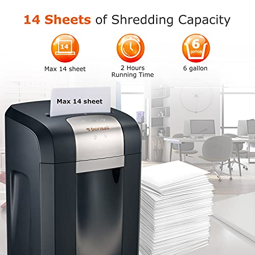 Bonsaii 14 Sheet Crosscut Paper Shredder, 120 Mins P-4 Level Ultra Quiet Home Office Heavy Duty Shredder, 6 Gallons Large Pullout Bin & 4 Wheels Home Use Shredder For Document/Mails/Cds/Credit Cards 3S23 #TOP1
