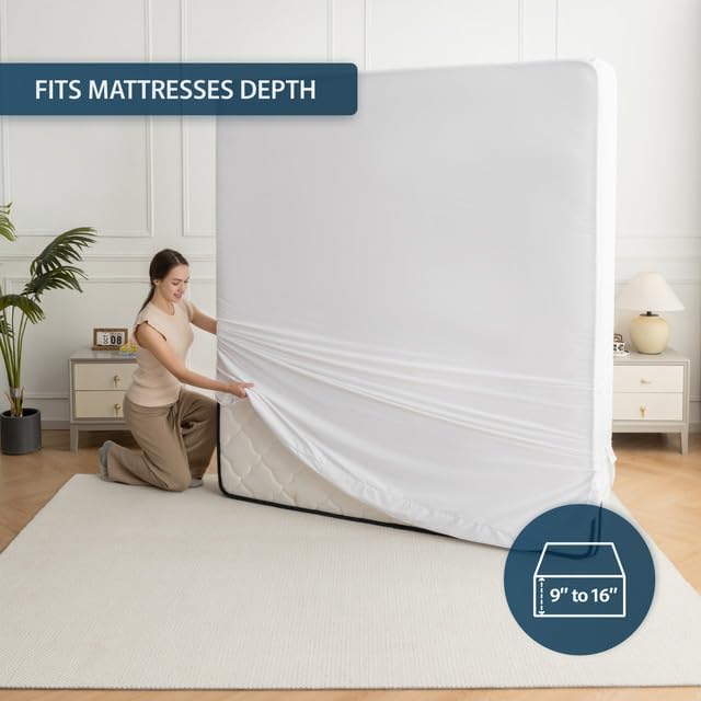 Miniatura 4 de ERGO Bedding - Funda de colchón tamaño King (se adapta a colchones de 13 a 16 pulgadas), protector de colchón impermeable de 6 lados, transpirable y