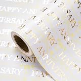 WRAPAHOLIC Happy Anniversary Wrapping Paper Roll - Mini Roll - 17 Inch x 16.5 Feet - Gold Foil Happy Anniversary Lettering Design Perfect for Celebration, Party