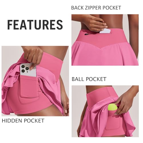 Image of PINSPARK Womens Tennis Skirt Pleated High Waisted Golf Skort with 3 Pockets