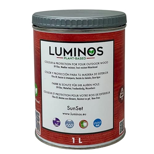 Luminos LUM1119 - SUNSET- Lasur al Agua basado en Biopolimeros. Protector Para Madera Exterior - Rojo Puesta de Sol 1L