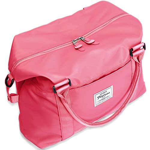 Womens travel bags, weekender carry on for women, sports Gym Bag, workout duffel bag, overnight shoulder Bag fit 15.6 inch Laptop (Large, Red)