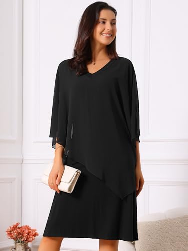 Seta T Women's Fall Dresses 3/4 Sleeve V Neck Chiffon Cape Overlay Knee Length Pencil Dress for Wedding Guest4