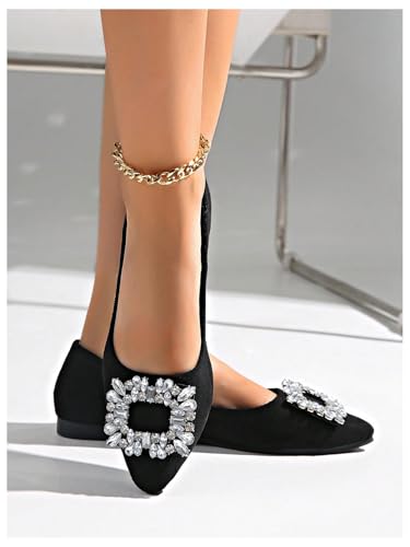 OYOANGLE Women's Rhinestone Ballet Flats Pointed Toe Slip On Elegant Casual Work Office Flat Shoes4