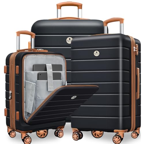 Image of Keytang Classic Light Weight Hardside Expandable Spinner Wheels Luggage Suitcase W /TSA Lock,3 Piece Set,Black Brown
