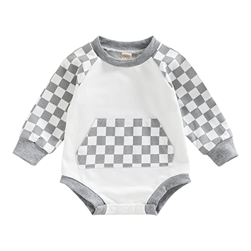 Image of Newborn Baby Boy Girl Oversized Sweatshirt Romper Crewneck Long Sleeve Pullover Hoodie Bodysuit Top (Gray , 3-6 Months )
